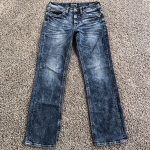 Salvage Mayhem Regular Bootcut Jeans 29R Distressed Stone Wash Buckle B Denim